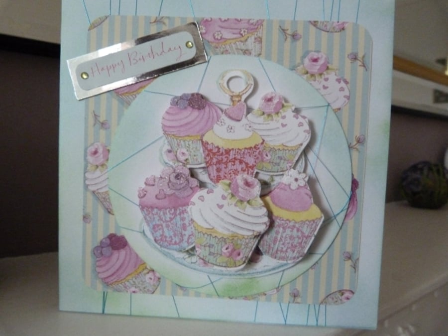 Pale Green Cupcakes Birthday Card