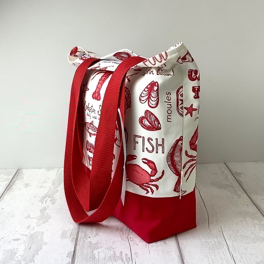   Red Fish Tote Bag - Long Handles - Seafood