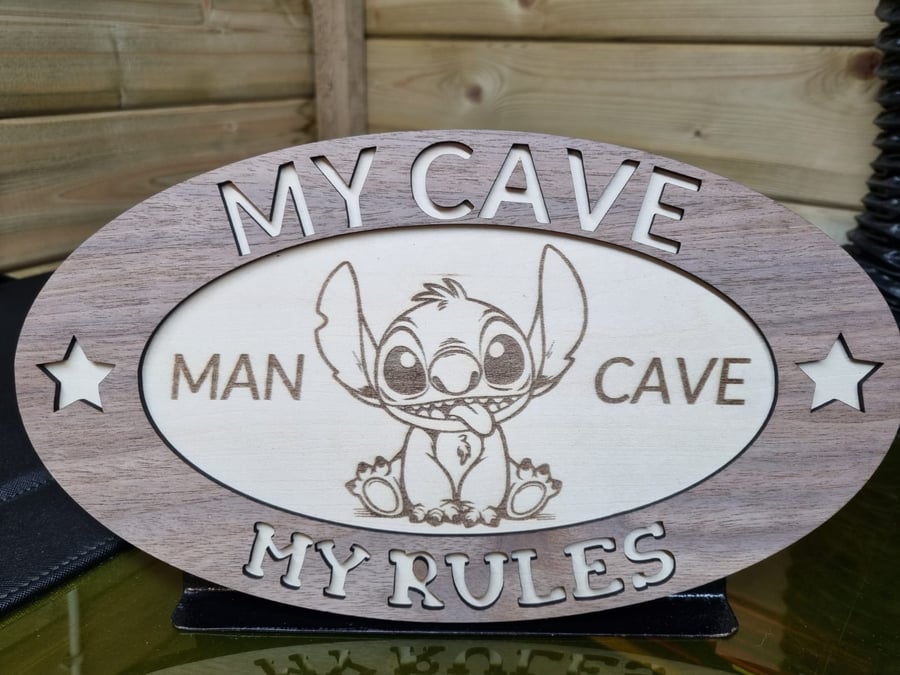 Stitch personalised My Cave my Rules,Man Cave