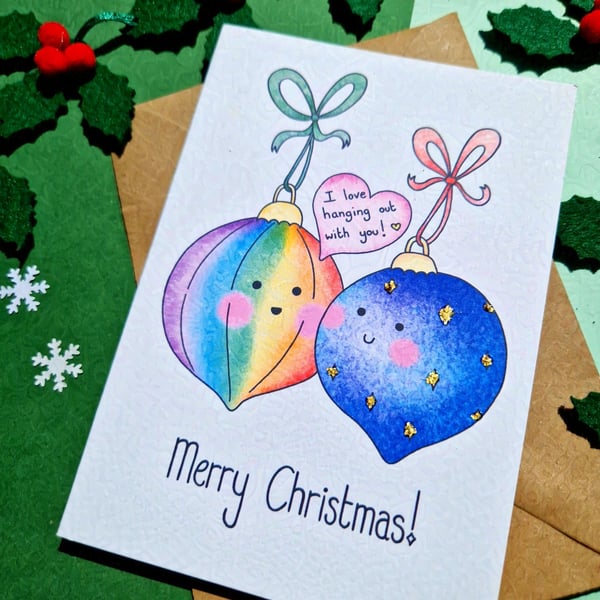 Christmas Bauble Card, Rainbow Christmas Card, Best Friend Christmas Card
