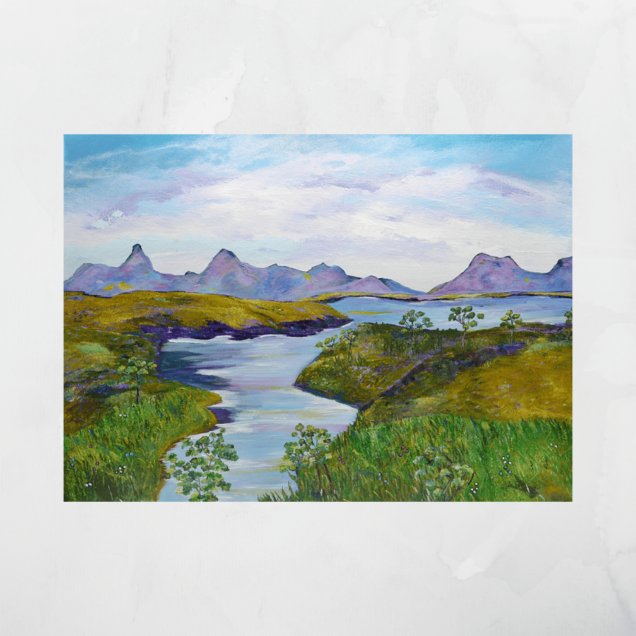 Ready to Hang, Scottish Landscape Acrylic Painting 18x24 inches.