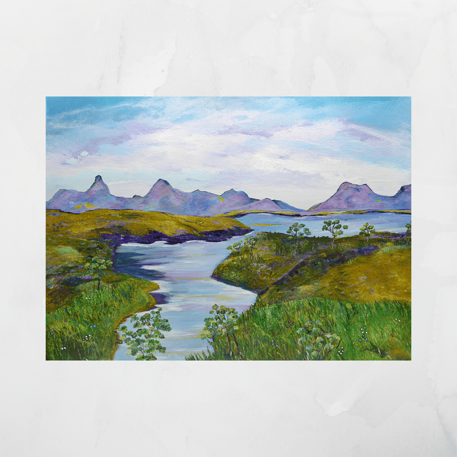 Ready to Hang, Scottish Landscape Acrylic Painting 18x24 inches.