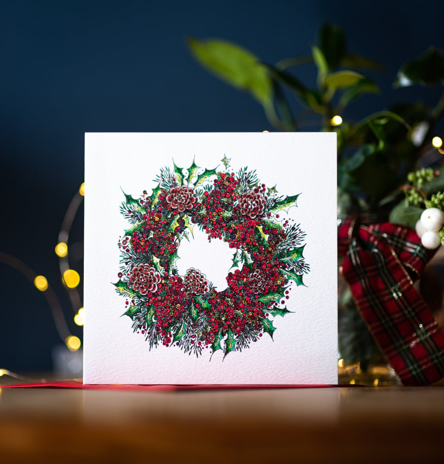 Christmas Beautiful  Berry Wreath single  card
