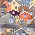 Colourful Scandinavian cottages original watercolour art
