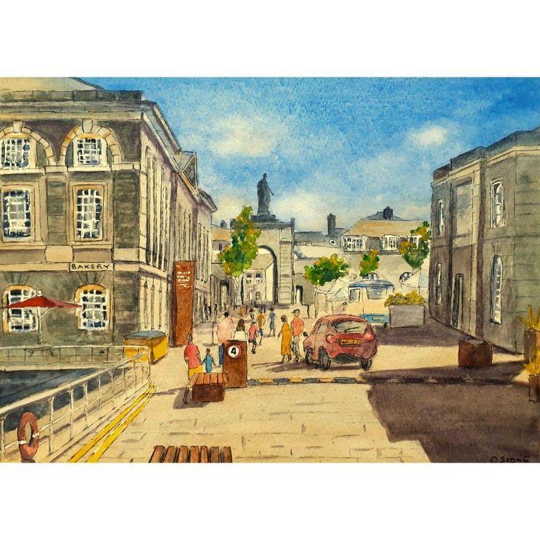 Royal William Yard  Plymouth Original Ink and Watercolour Painting Mounted