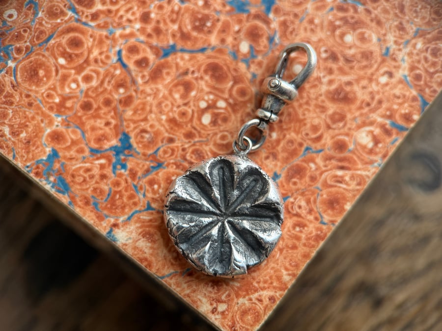 Sterling Silver Double Sided Poppy Head and Leaf Pendant Charm