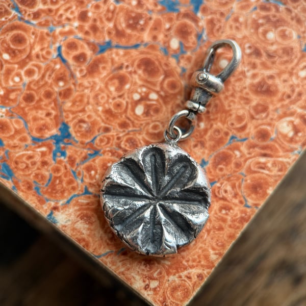 Sterling Silver Double Sided Poppy Head and Leaf Pendant Charm