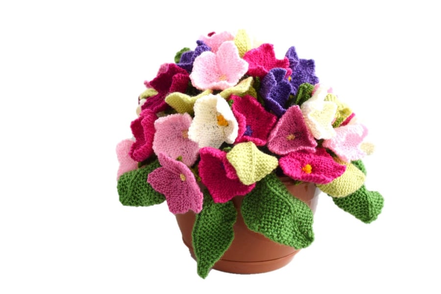 Flower knitting pattern, Knitted flower arrangement, Digital Pattern