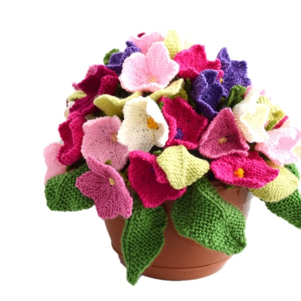Flower knitting pattern, Knitted flower arrangement, Digital Pattern