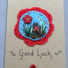 Hand Embroidered Good Luck Card