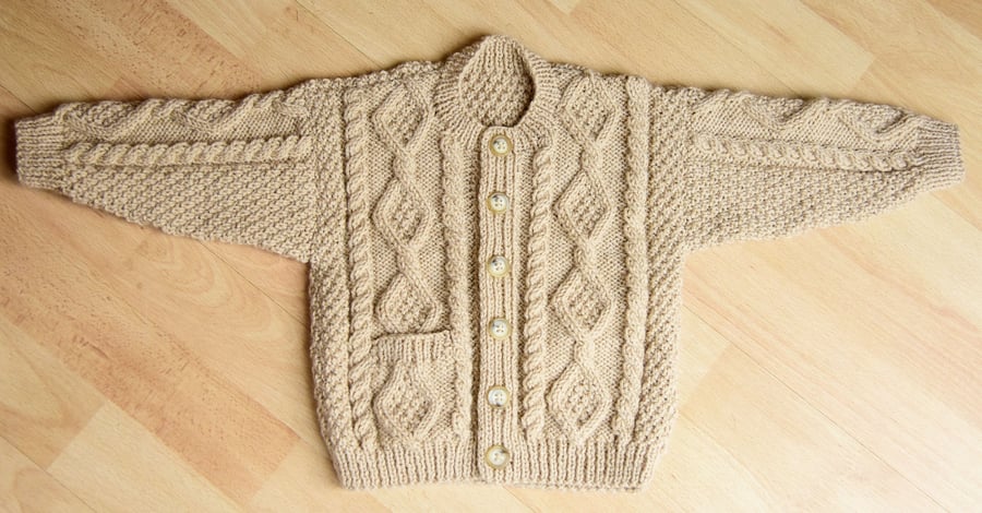 baby,toddler aran style handknitted grandad cardigan age  1 to 2 years in beige