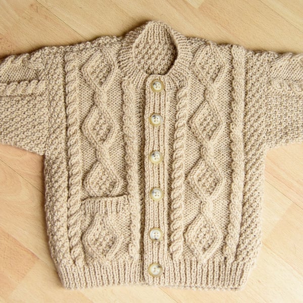 baby,toddler aran style handknitted grandad cardigan age  1 to 2 years in beige