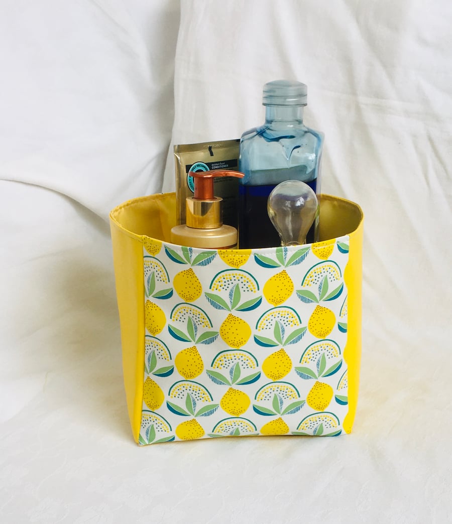 Oh What A Lemon Oilcloth Box, Storage Box, Easy Clean Basket, Gift Ideas.