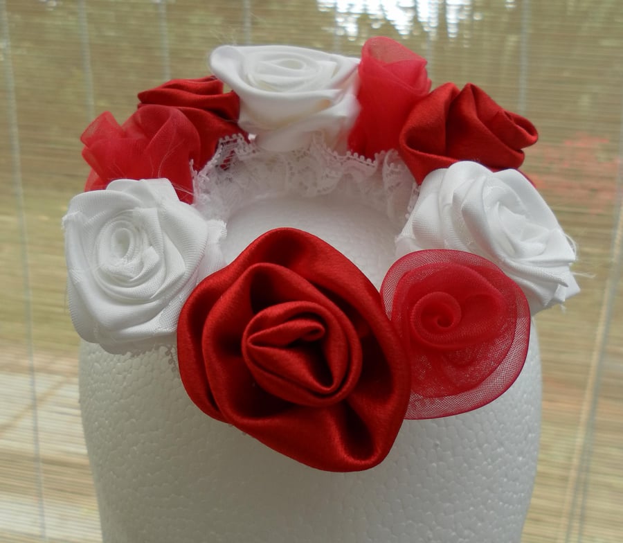  Red and White Circlet, Bride, Bridesmaid, Wedding Flowers