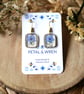 Rectangle Forget Me Not & Cow Parsley Dangle Earrings - Hypoallergenic