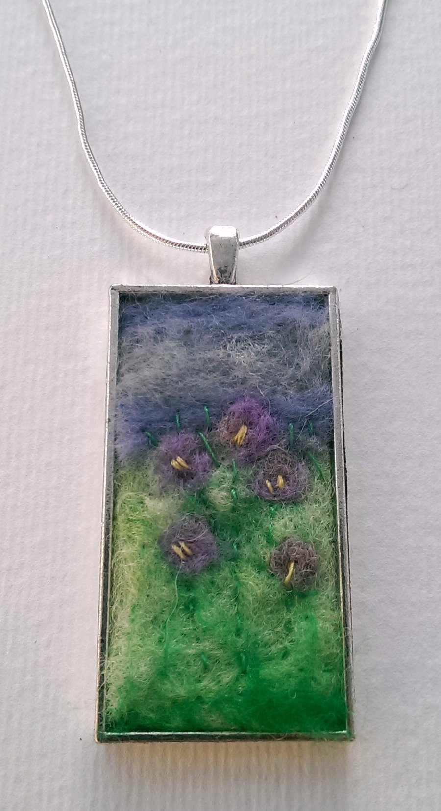 Lilac Crocus Needle Felted  Art Pendant