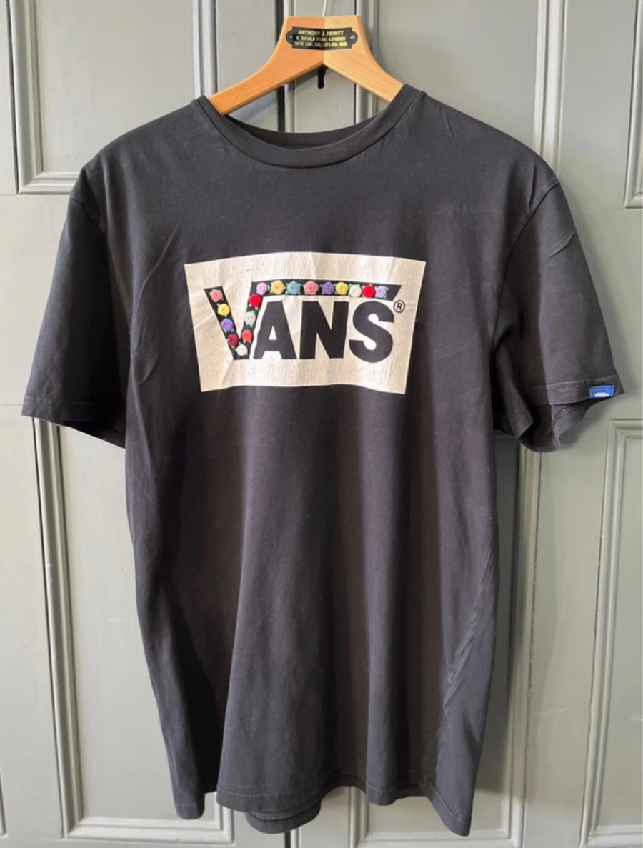 Hand-Embroidered Black Vans T-Shirt – One-of-a-Kind