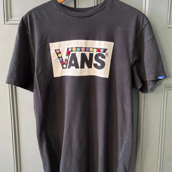 Hand-Embroidered Black Vans T-Shirt – One-of-a-Kind