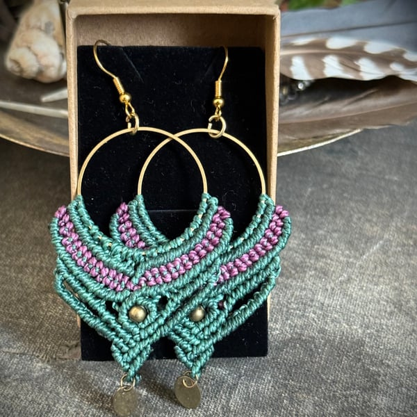 Boho Hoop macrame earrings, includes Free UK delivery