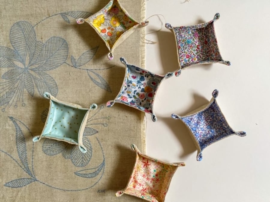 Mint green dotty fabric tray- mini storage tray