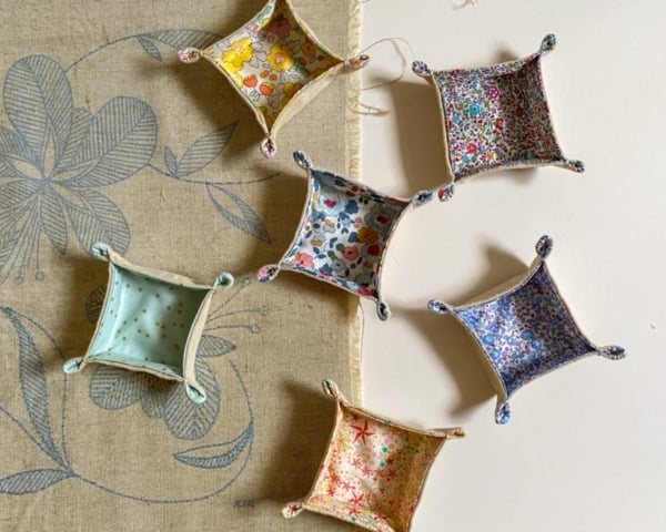 Mint green dotty fabric tray- mini storage tray