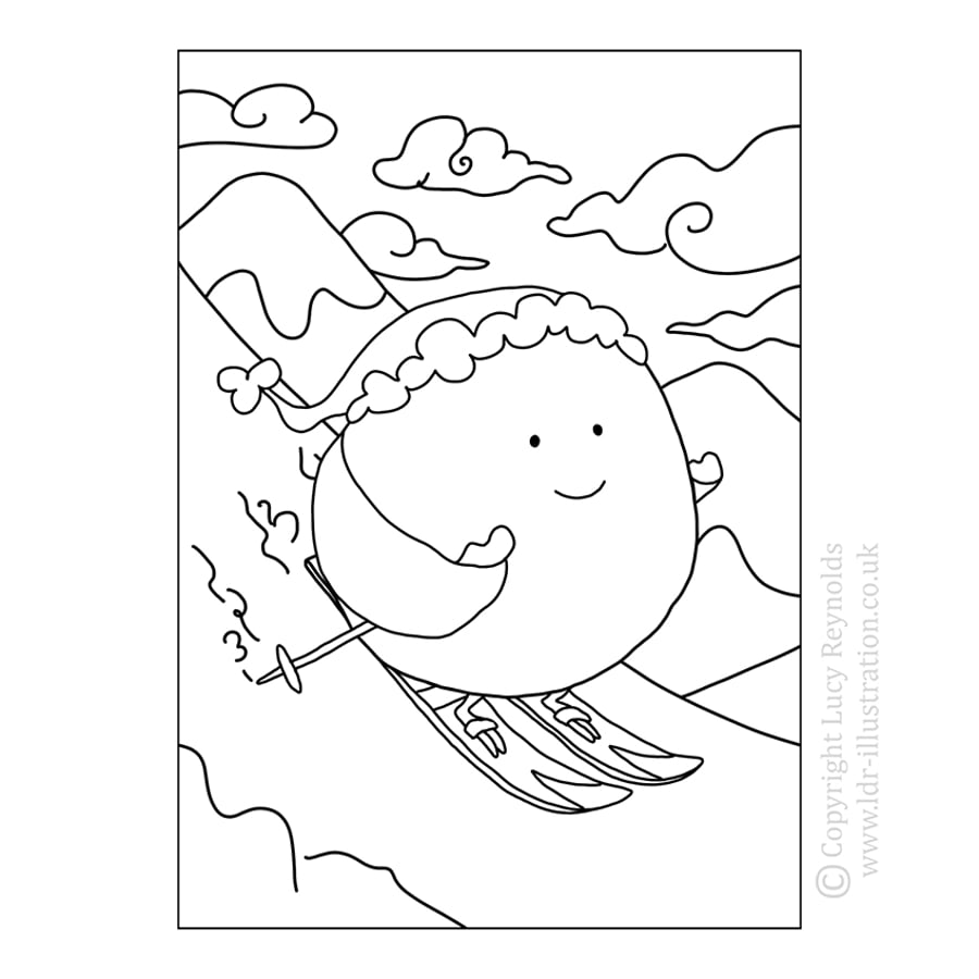 Colour Me In Card - Skiing Sprout