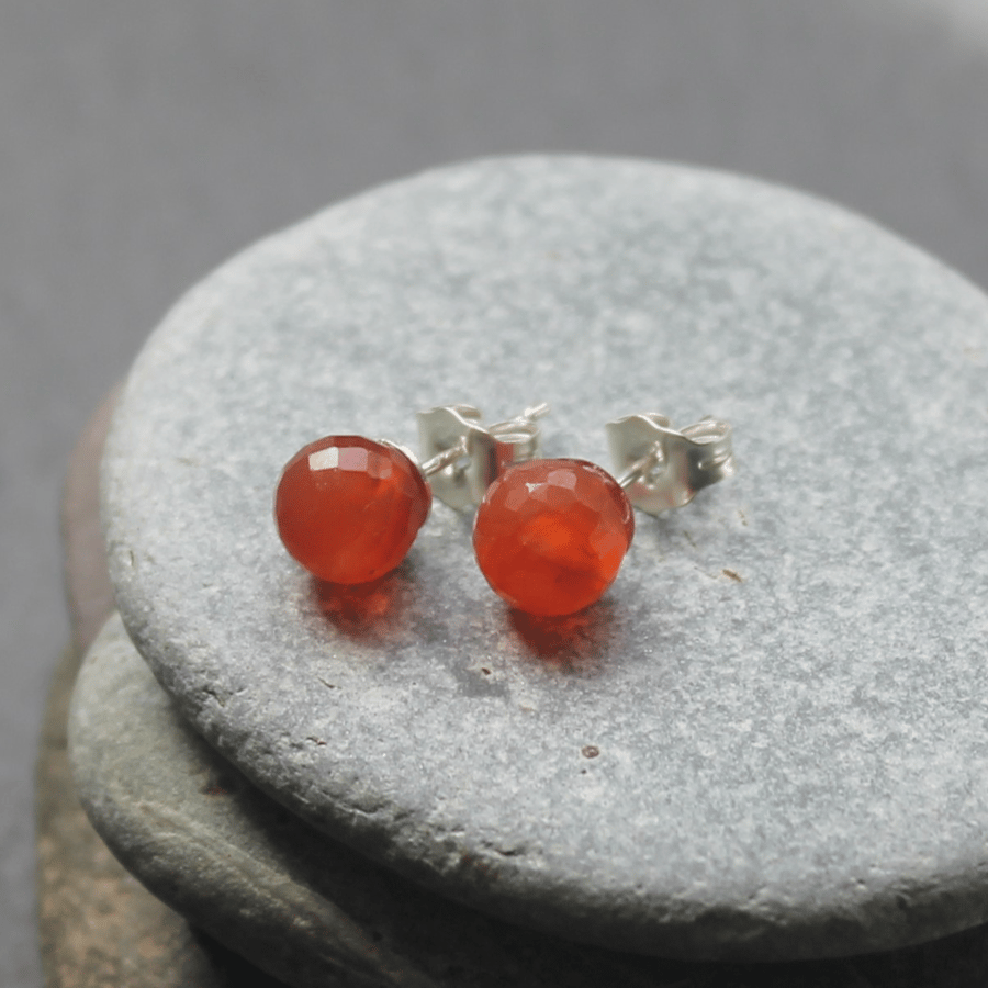 Carnelian & Sterling Silver Stud Earrings