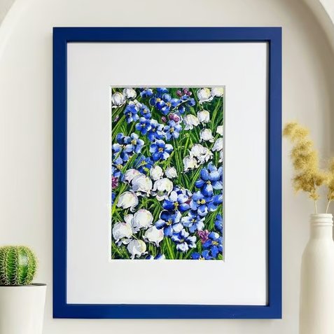 Original Watercolour Painting - Forget-me-nots, Lily of the Valley, Framed