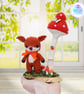 Crochet fox and toadstool sculpture. Fox ornament. Fox decoration. - Image 4
