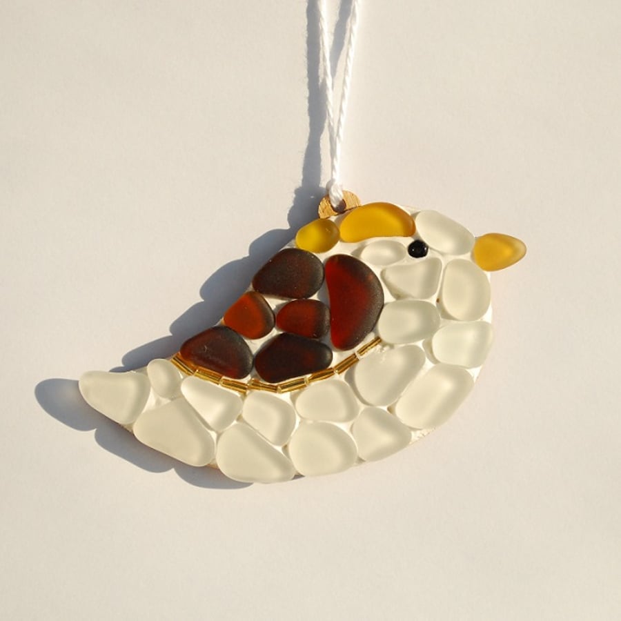 White beach glass bird wall hanger