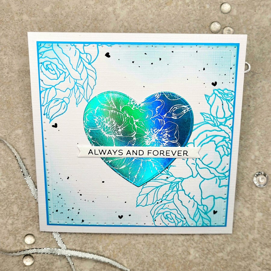 Heart Valentine Card - anniversary, love, blank, rose, textured 