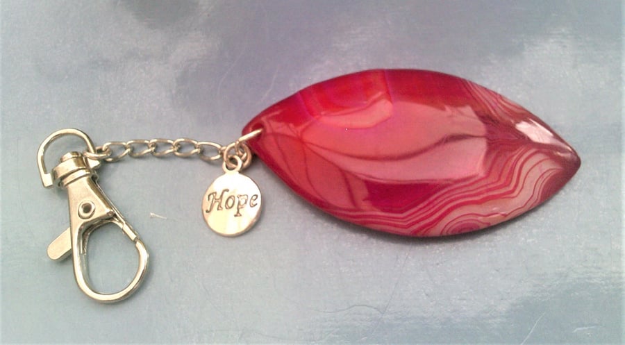 Large Pink Agate Bag Charm, Cerise Pink Charm Accessory
