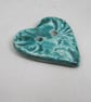 Medium Jade Green Brocade Texture Heart Shaped Ceramic Button - Image 4