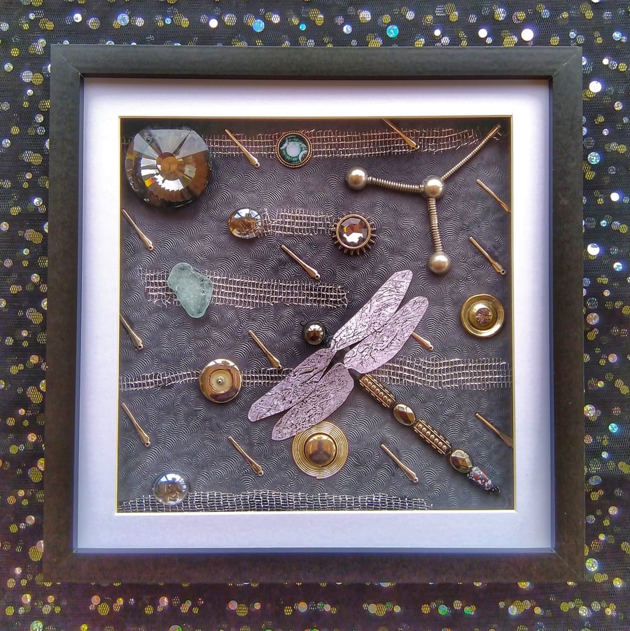 Sci-Fi Dragonfly Space Odyssey Mixed Media Shadow Box
