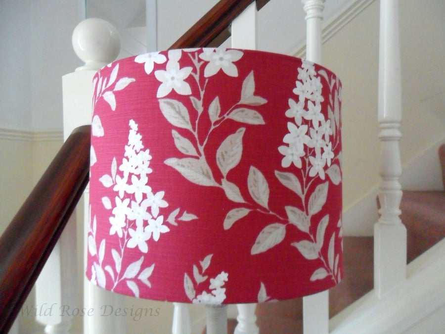 Drum lampshade in a raspberry floral print