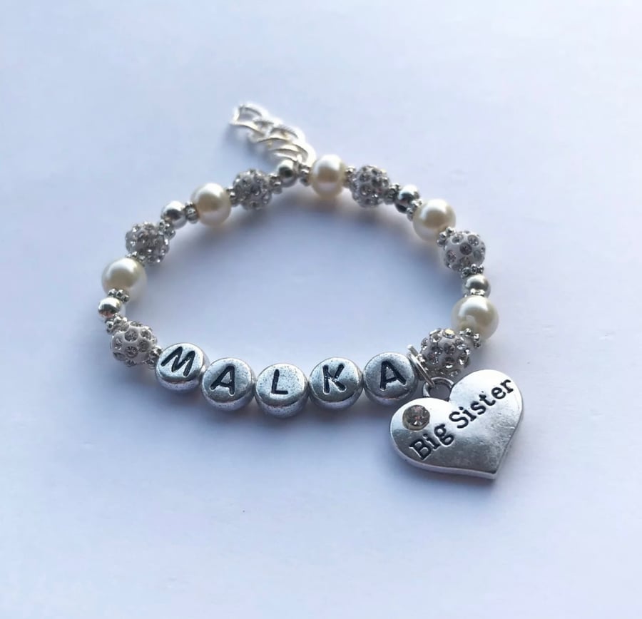 Big sister ivory beaded stretch bracelet adult and children sizes 