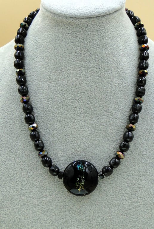Mystic Black pearls with sparkling crystals with focal bead