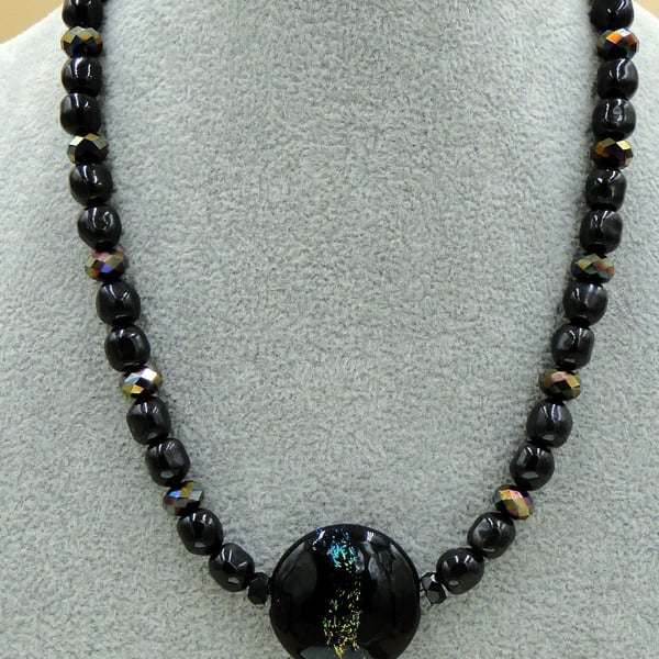 Mystic Black pearls with sparkling crystals with focal bead