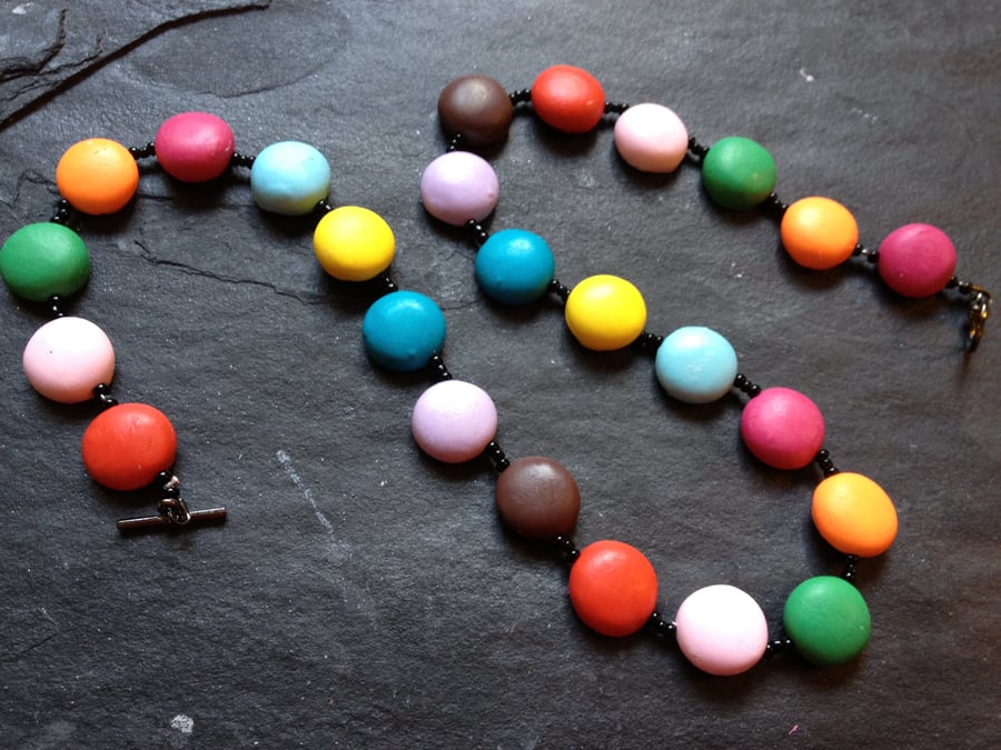 Smarties Beaded Polymer Clay Necklace 18 inch