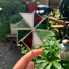Stained  Glass Windmill Stake Small - Plant Pot Decoration - Green White Red