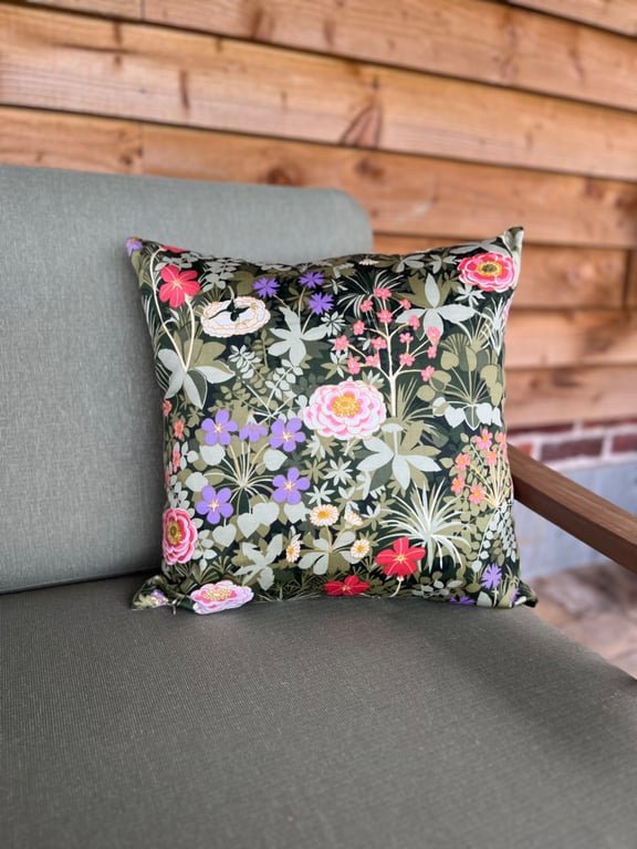Vintage Italian Garden cotton and linen square cushion cover
