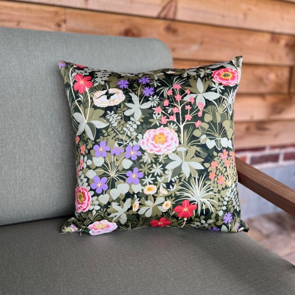 Vintage Italian Garden cotton and linen square cushion cover