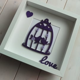 Framed Purple Birdcage in Deep White Frame