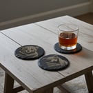 Set of 4, Round Slate Coasters - Bear and Cub in Blanket Collection, bumper feet