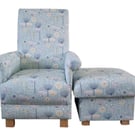 Duck Egg Floral Fabric Adult Chair & Footstool Armchair Blue Green Accent 