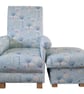 Duck Egg Floral Fabric Adult Chair & Footstool Armchair Blue Green Accent 