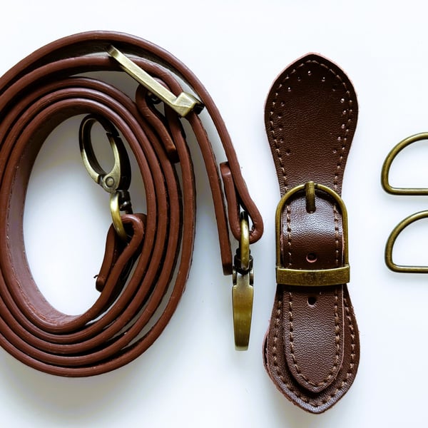 Mid Brown Buckle Clasp & Strap Hardware Kit for Making a Felt Bag on a Ball