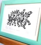 Raucous Cats - unframed lino cut print