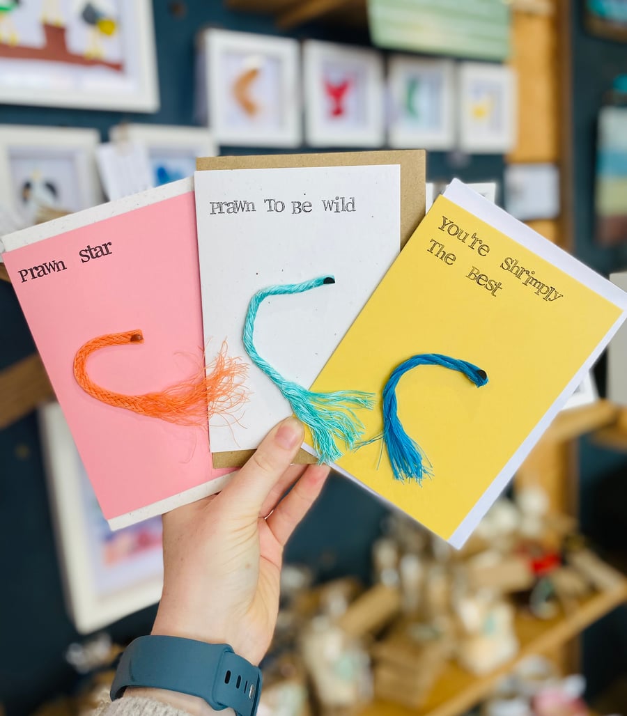 Beach Waste Greetings Cards set of 3 - Shrimps & Prawns