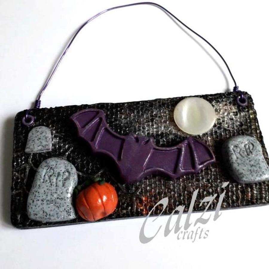 Mixed Media Purple Bat Hanging Halloween Decoration